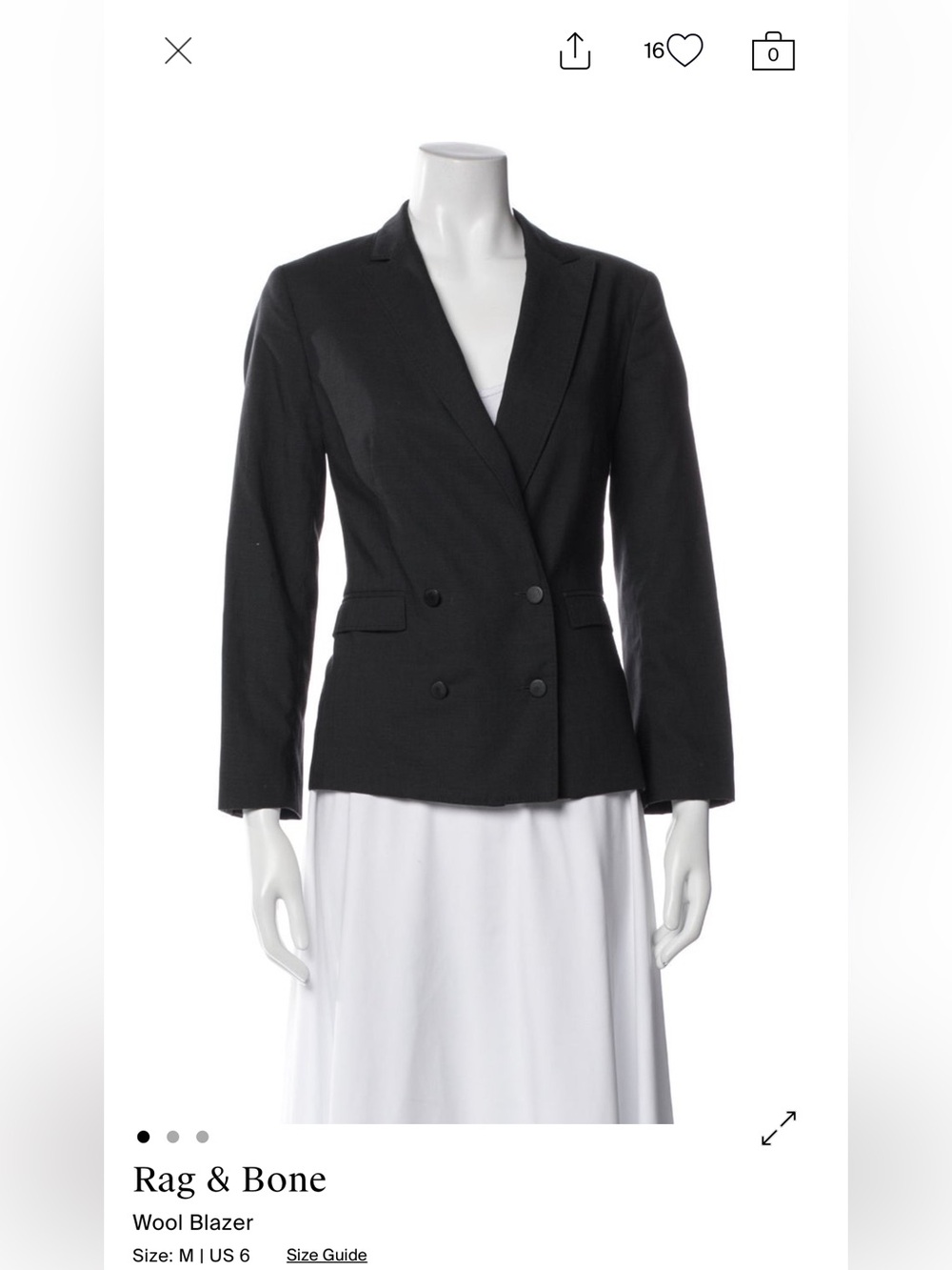 Rag & Bone Women's Black Wool Double-Breasted Blazer // size M - 6